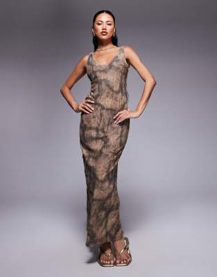 Asos Design Scoop Neck Textured Glitter Midi Dress With Gold Hardware Trim