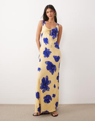 ASOS DESIGN scoop neck tie front maxi dress in blown out blue floral