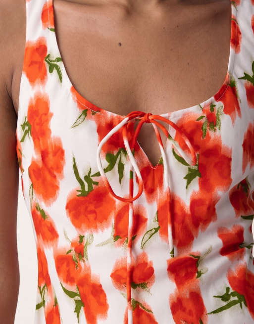ASOS DESIGN scoop neck tie front midi dress in blurred rose print, 2 of 4