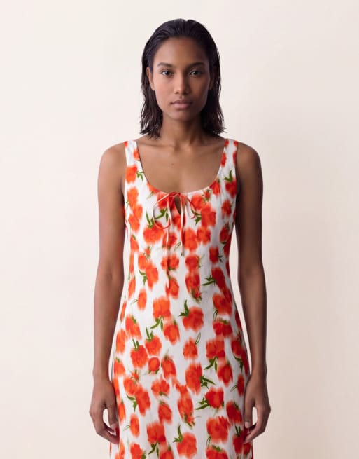ASOS DESIGN scoop neck tie front midi dress in blurred rose print, 4 of 4