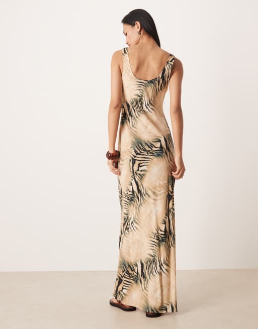 ASOS DESIGN scoop neck tie front midi dress in blurred tiger print, 2 of 4