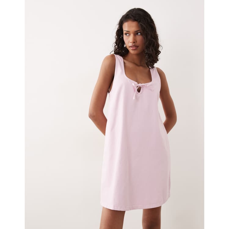 asos pink collar dress ASOS DESIGN oversized collar sleeveless mini shirt dress in pink gingham