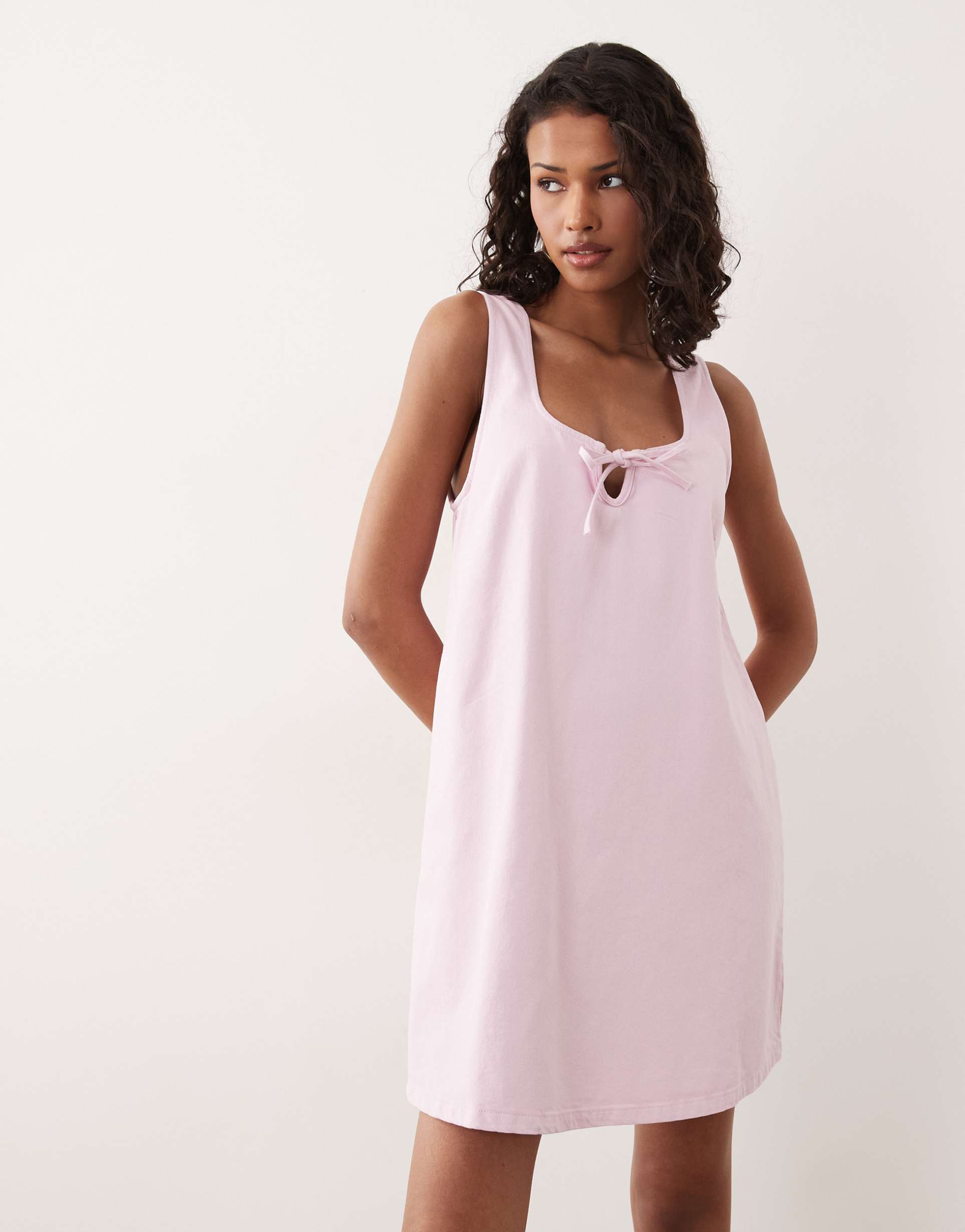 asos design scoop neck tie front mini dress in pink