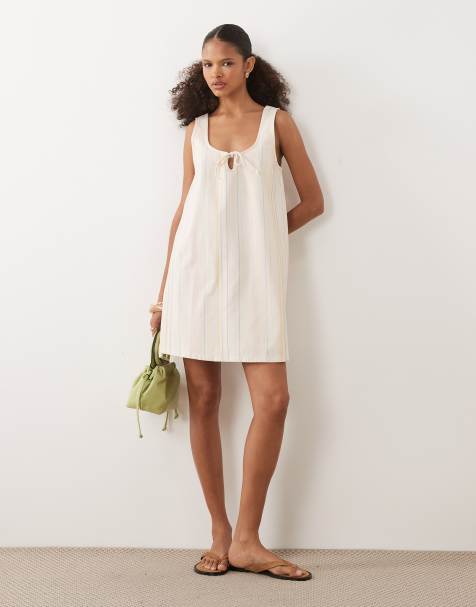 ASOS DESIGN scoop neck tie front mini dress in stripe - view 1