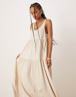 ASOS DESIGN scoop neck tiered trapeze maxi dress in cream