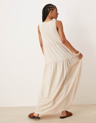ASOS DESIGN scoop neck tiered trapeze maxi dress in cream