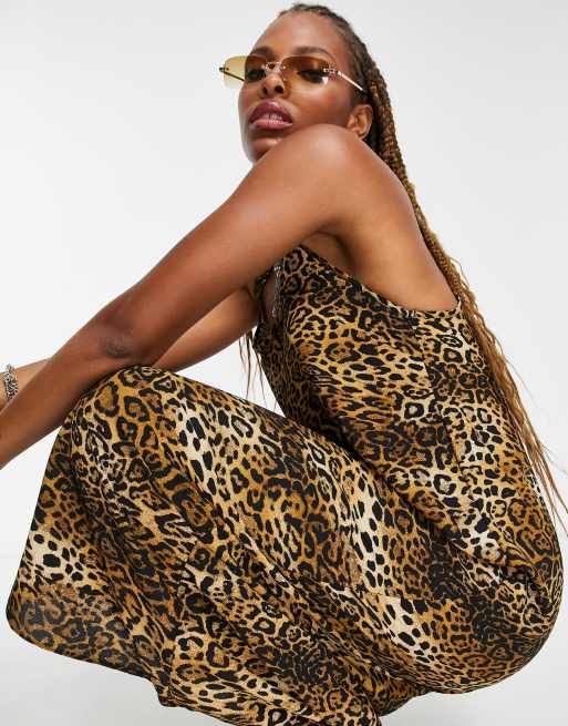 Asos leopard slip clearance dress