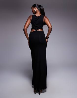 Asos Design Scoop Neck Twist Back With Front Slit Maxi Dress In Black