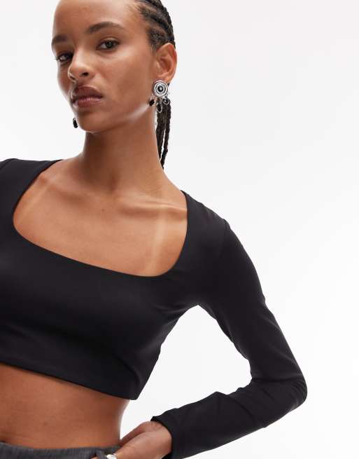 ASOS DESIGN scoop neck ultra crop top in black - part of a set, 4 of 4