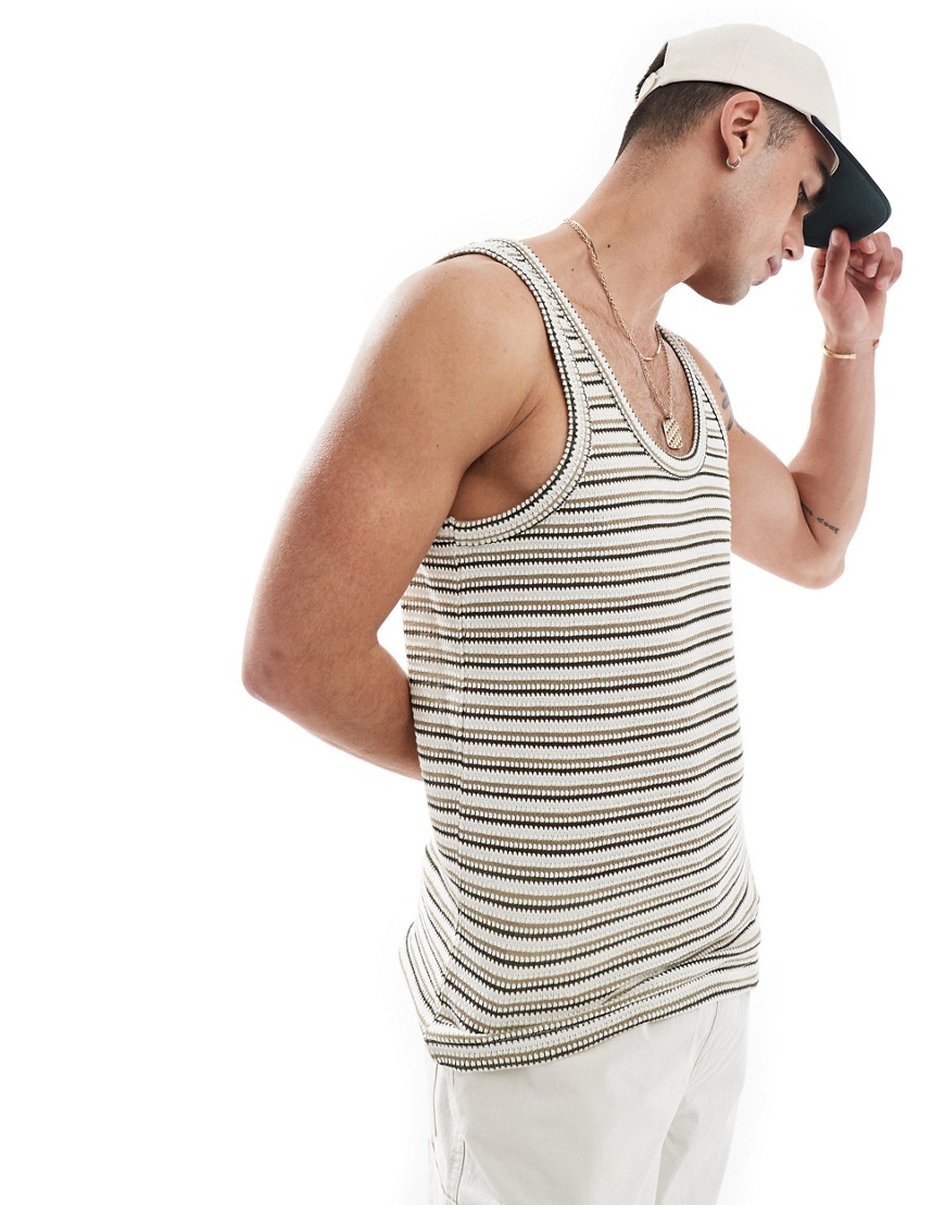 ASOS DESIGN scoop neck vest in textured stripe-Multi