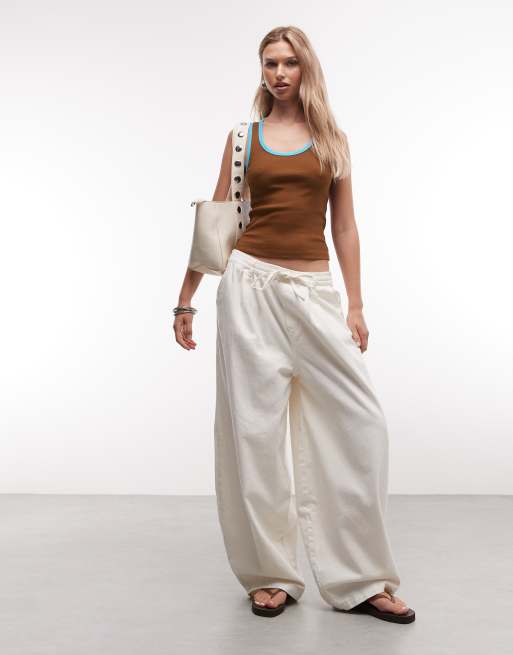 ASOS DESIGN scoop neck vest with contrast tipping in choc, 2 of 4