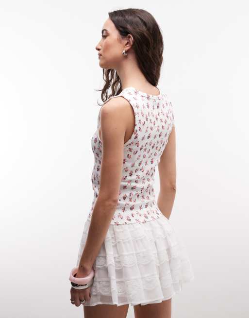 ASOS DESIGN scoop neck vest with iconic slogan in ditsy print, 3 of 4