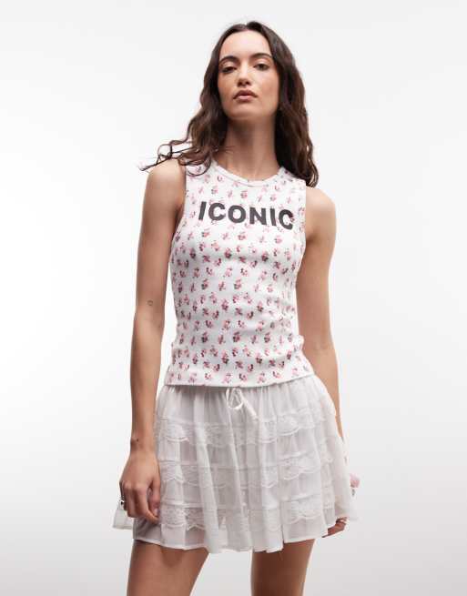 ASOS DESIGN scoop neck vest with iconic slogan in ditsy print, 4 of 4