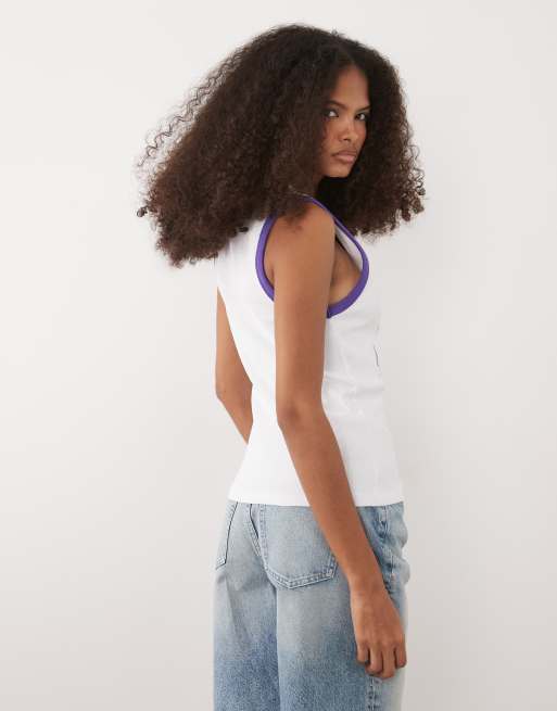 ASOS DESIGN Scoop neck vest with Oaxaca graphic in white and purple, 4 of 4