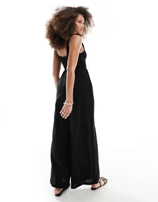 ASOS DESIGN scoop neck wide leg jumpsuit in black, 3 of 4