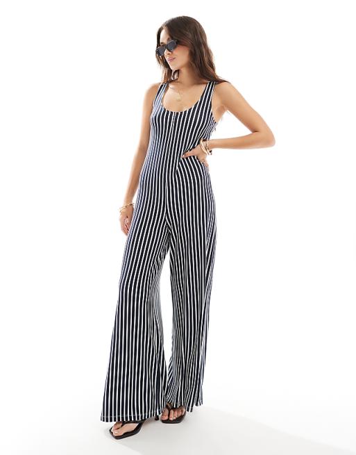 Stripe Sleeveless Wide Leg Jumpsuit Stripe Sleeveless Wide Leg Jumpsuit