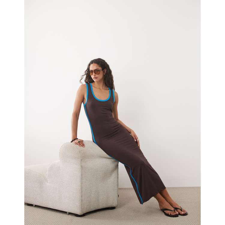 asos scoop neck raw edge bias maxi dress ASOS DESIGN Tall scoop neck raw edge bias maxi dress with hi low hem and  buckle detail back in black