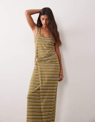 Asos Design Scoop Neck With Gold And Wrap Detail Midi Dress In Multi