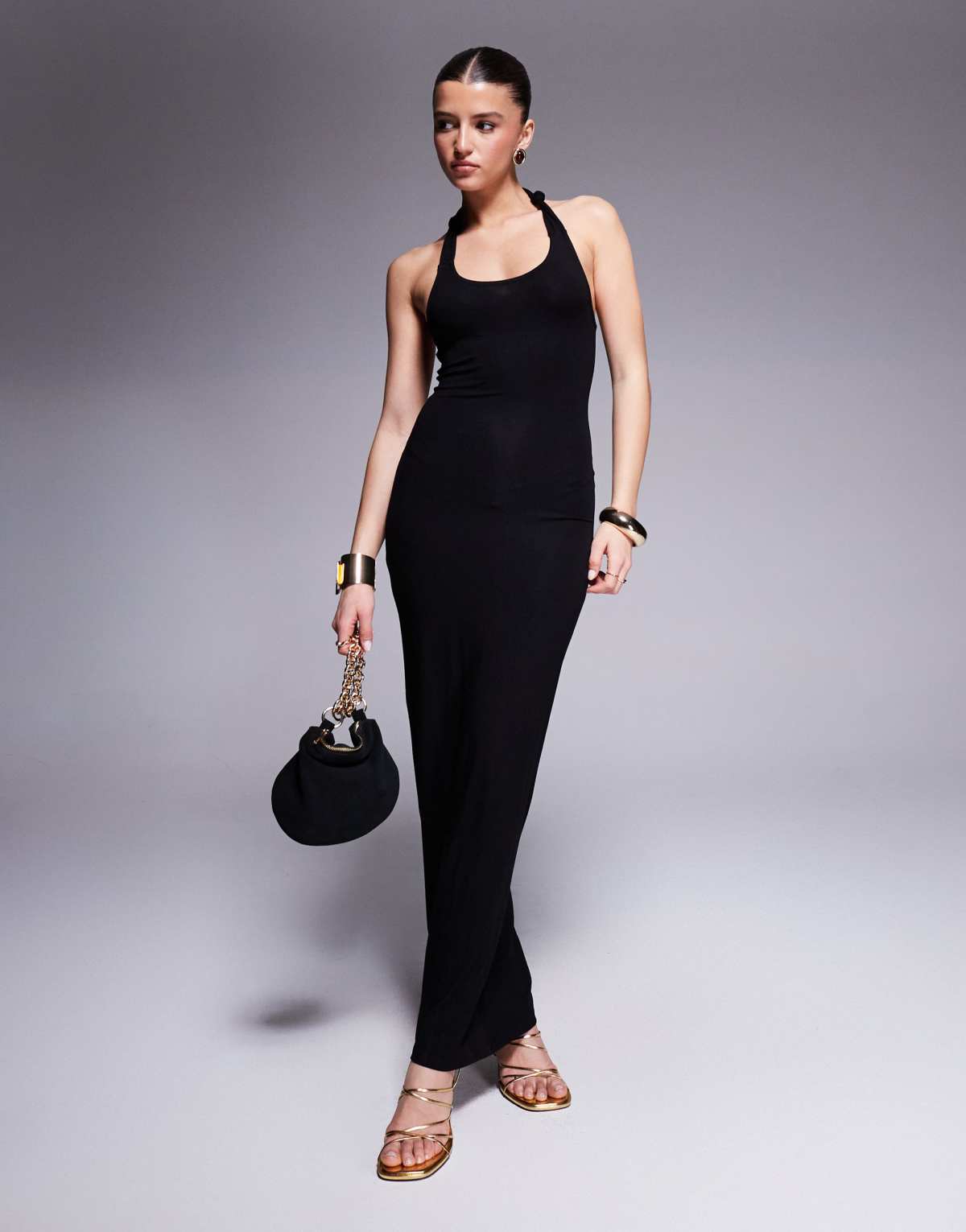ASOS DESIGN scoop neck with ruched bum back midi dress in black