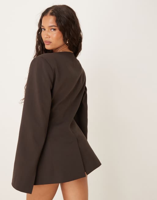 ASOS DESIGN scoop neckline cinched blazer in chocolate