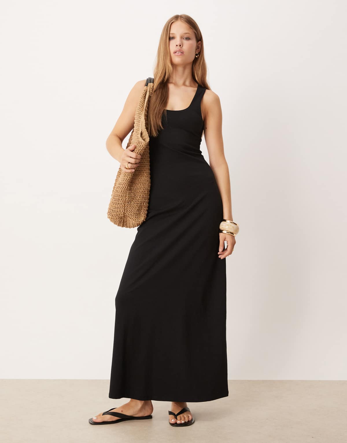 ASOS DESIGN scoop racer maxi dress in black