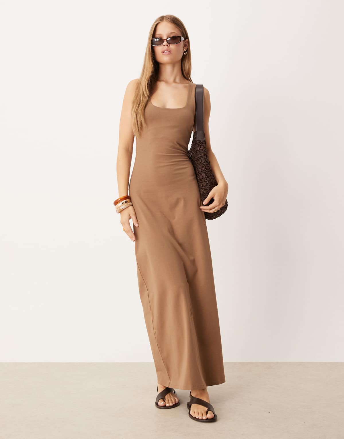 ASOS DESIGN scoop racer maxi dress in chocolate