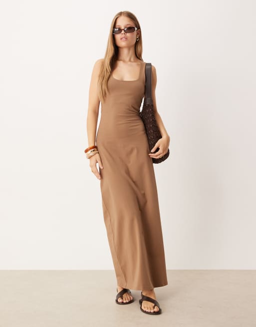 ASOS DESIGN scoop racer maxi dress in chocolate