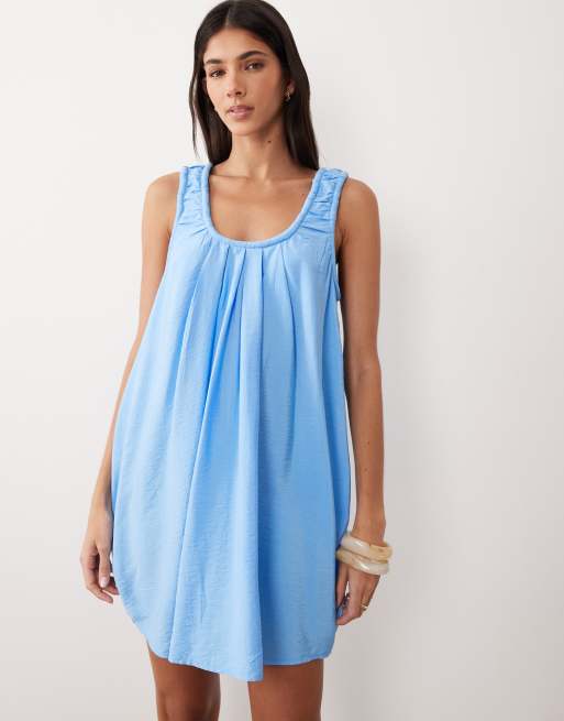 ASOS DESIGN scoop ruched neck mini sundress in techy fabric in bright blue , 2 of 4