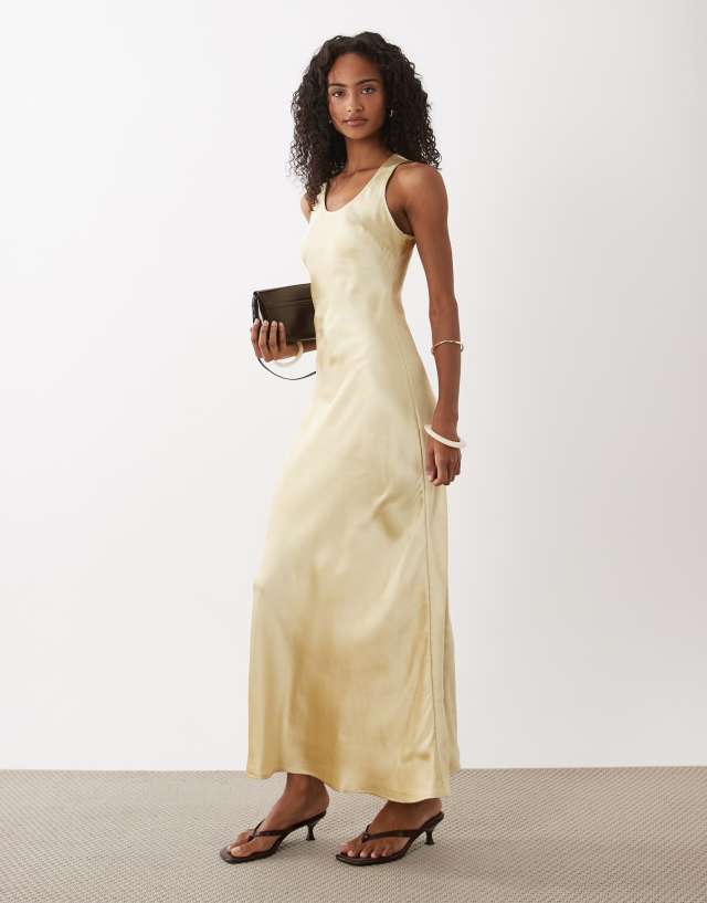 ASOS DESIGN scoop satin maxi dress in buttermilk