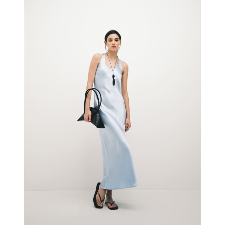 ASOS DESIGN scoop satin maxi dress in pale blue | ASOS