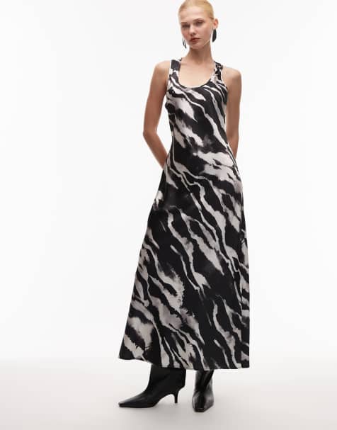 ASOS DESIGN scoop satin maxi dress in zebra print