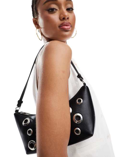 ASOS DESIGN scoop shoulder bag with studded eyelets in black | ASOS