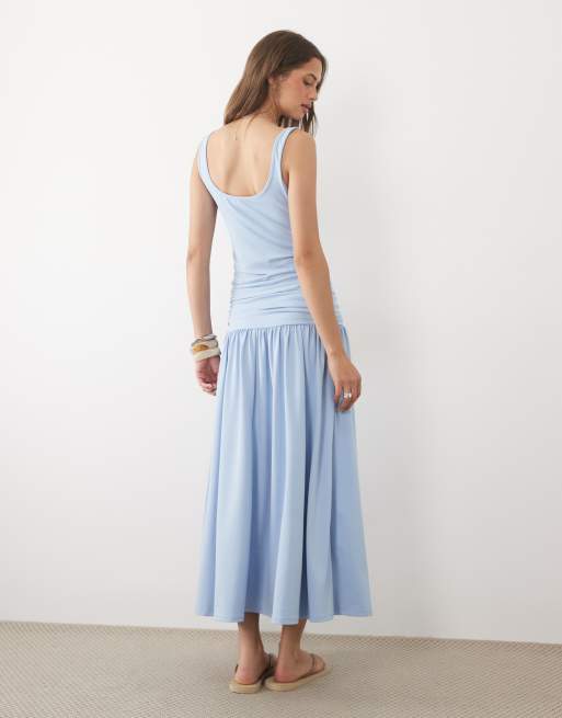 ASOS DESIGN scoop singlet maxi dress with drop waist in sky blue, 4 of 4