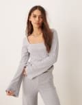 [ASOS DESIGN] ASOS DESIGN scoop square neck supersoft wide rib top in grey (part of a set) S GREY