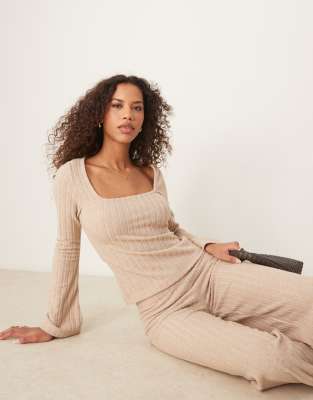 scoop square neck supersoft wide rib top in oat - part of a set-Neutral