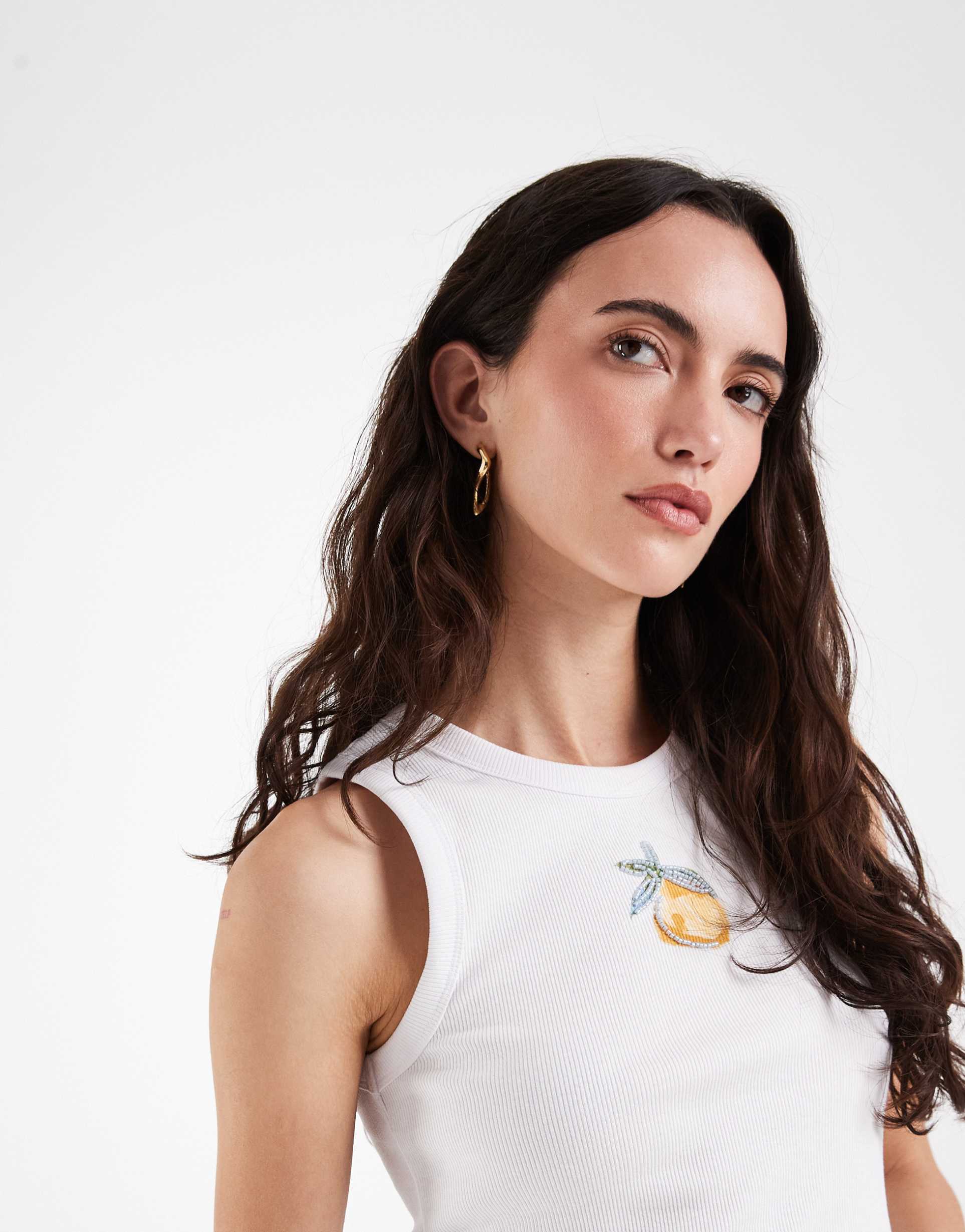 asos design scoop tank top with embellished lemons graphic in white