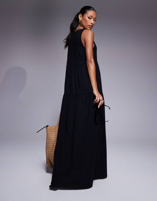 ASOS DESIGN scoop tiered trapeze maxi dress in black