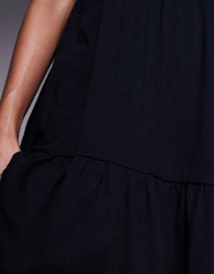 ASOS DESIGN scoop tiered trapeze maxi dress in black