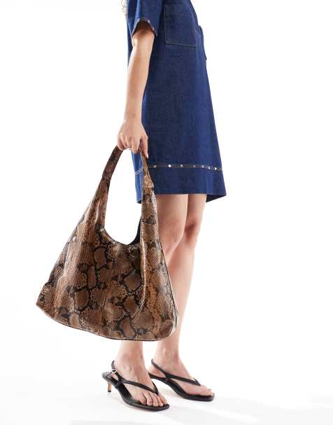 ASOS DESIGN scoop tote bag in brown snake - view 1