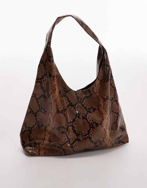 ASOS DESIGN scoop tote bag in brown snake