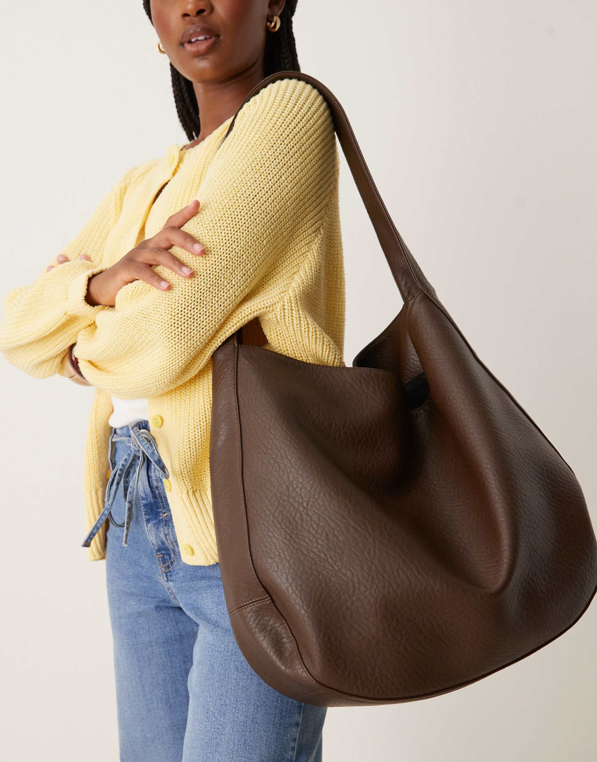 asos design scoop tote bag in oversized grainy chocolate