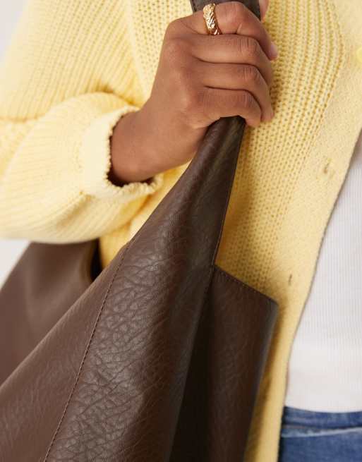 ASOS DESIGN scoop tote bag in oversized grainy chocolate