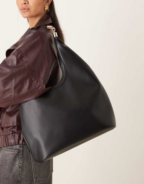 ASOS DESIGN scoop tote bag with hardware handle in black - view 1