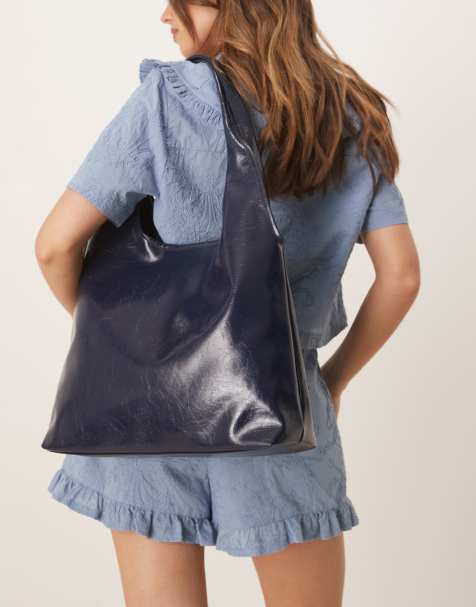 ASOS DESIGN scoop tote bag with tubular handle in navy - view 1