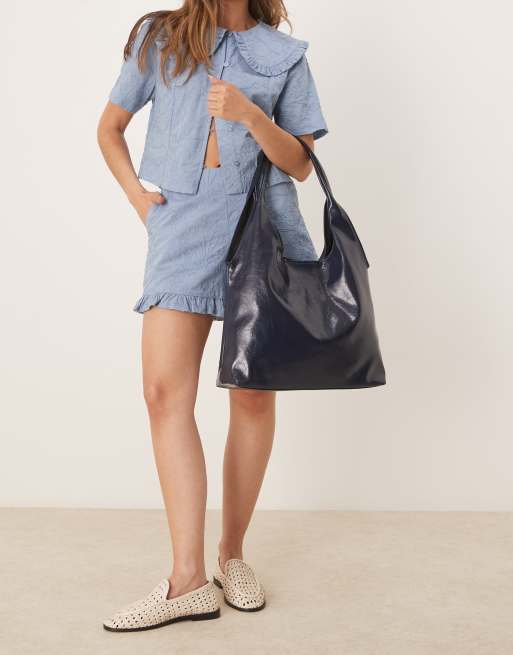 ASOS DESIGN scoop tote bag with tubular handle in navy