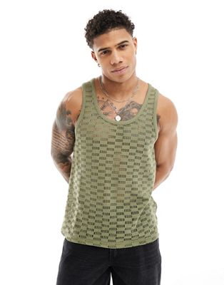 ASOS DESIGN vest in green open crochet