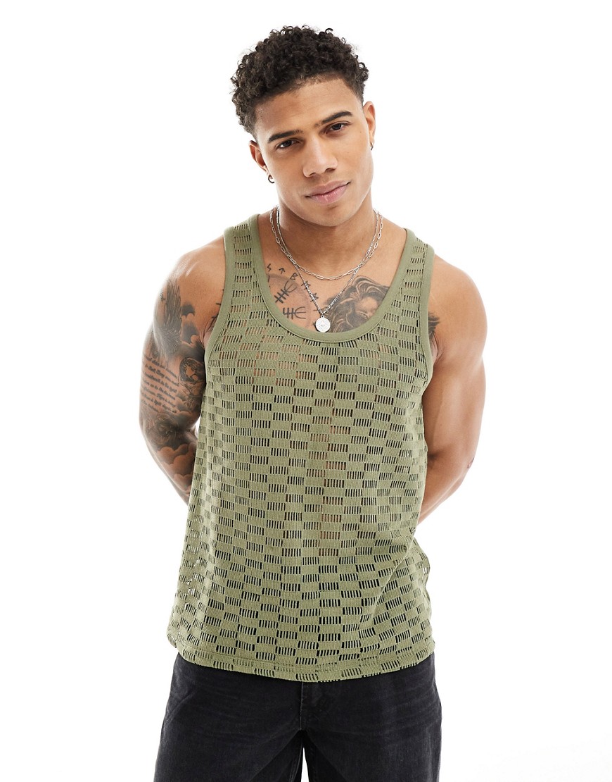 ASOS DESIGN scoop vest in green open crochet