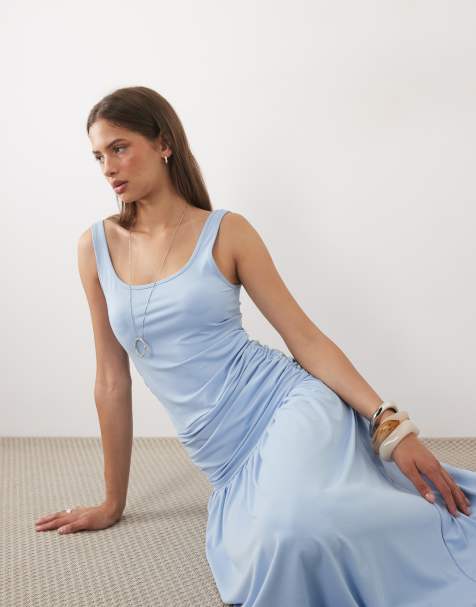 ASOS DESIGN scoop vest maxi dress with drop waist in sky blue - view 1
