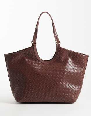 Asos Design Scoop Woven Tote Bag In Brown