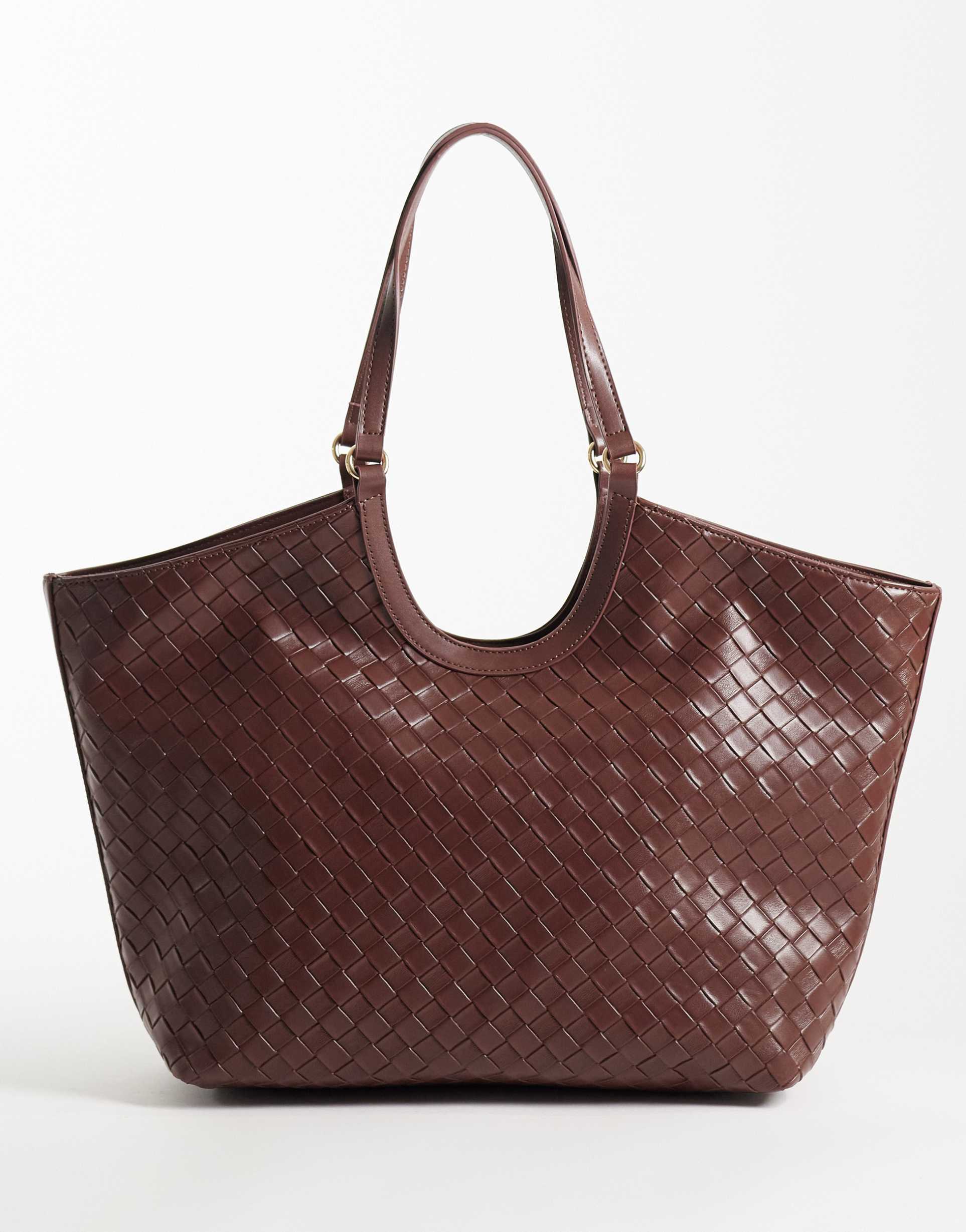 asos design scoop woven tote bag in chocolate